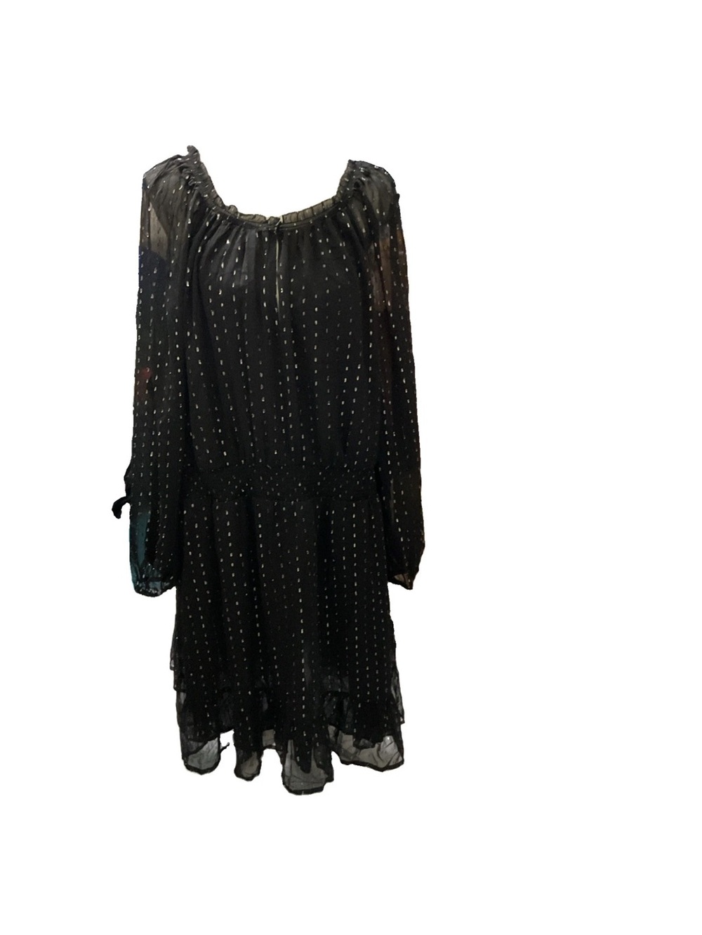 Old Navy Black Sheer Lined Midi Dress Metallic Silver Dot Print 4X